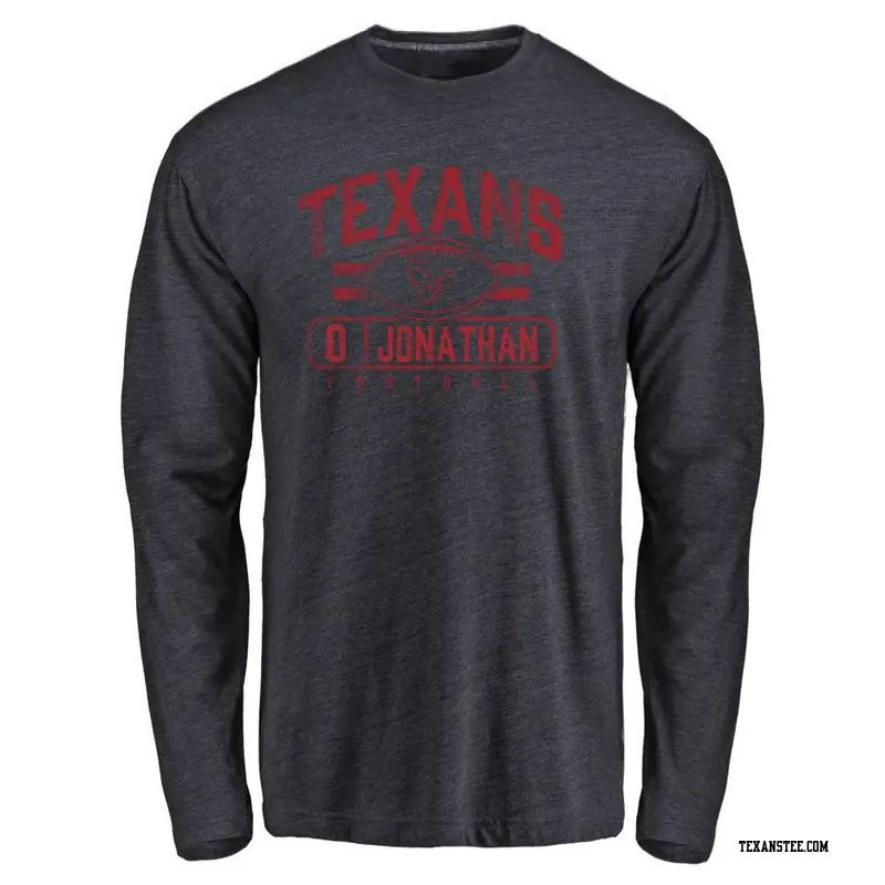 Men's Houston Texans ＃0 Kingsley Jonathan Navy Flanker Long Sleeve T-Shirt