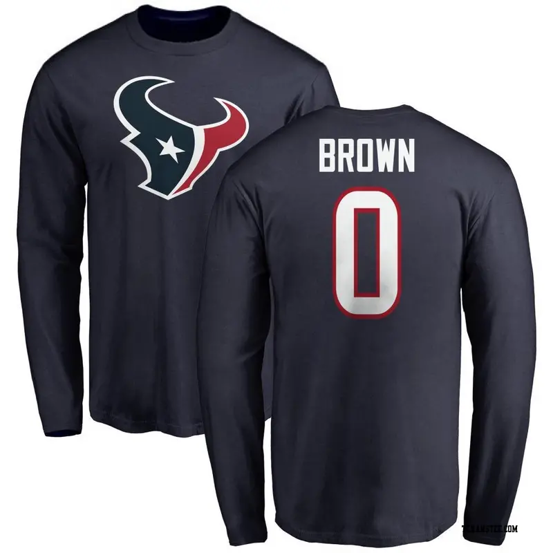Men's Houston Texans ＃0 Trent Brown Brown Name & Number Logo Trent Long Sleeve T-Shirt Navy