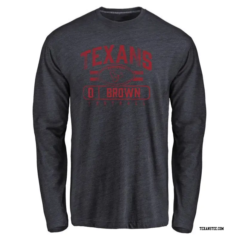 Men's Houston Texans ＃0 Trent Brown Brown Trent Flanker Long Sleeve T-Shirt Navy