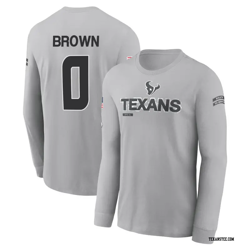 Men's Houston Texans ＃0 Trent Brown Brown Trent Gray 2024 Salute to Service Long Sleeve T-Shirt