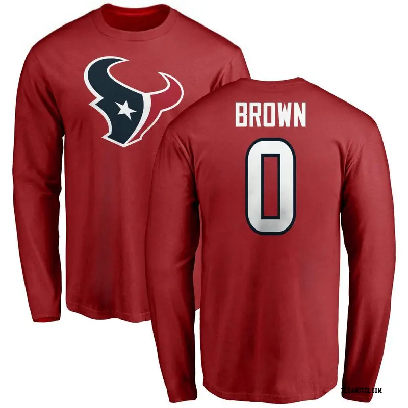 Men's Houston Texans ＃0 Trent Brown Red Name & Number Logo Long Sleeve T-Shirt