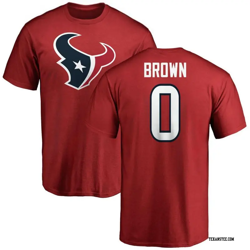 Men's Houston Texans ＃0 Trent Brown Red Name & Number Logo T-Shirt