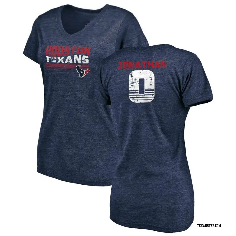 Women's Houston Texans ＃0 Kingsley Jonathan Navy Retro V-Neck T-Shirt