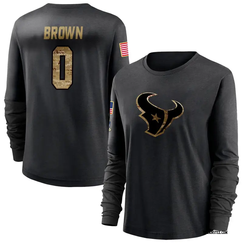 Women's Houston Texans ＃0 Trent Brown Black 2020 Salute To Service Sideline Performance Long Sleeve T-Shirt