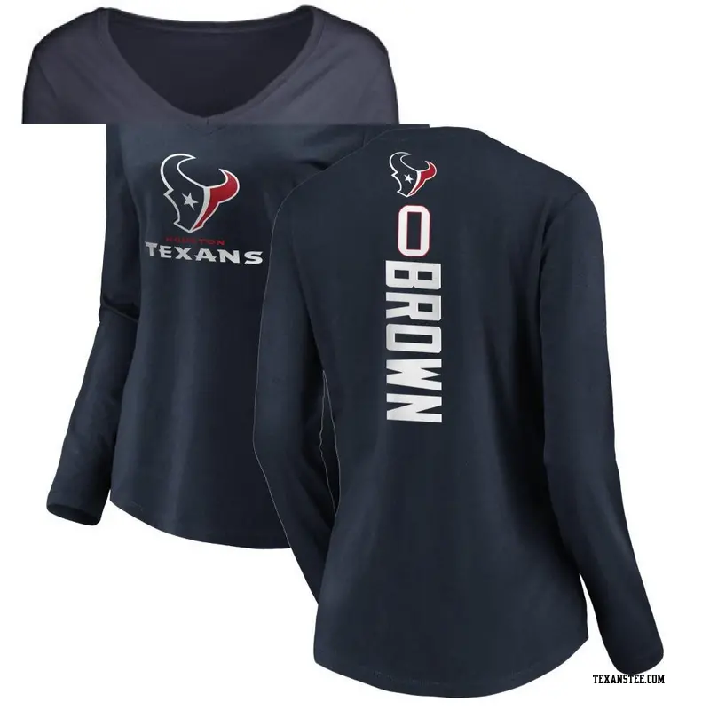 Women's Houston Texans ＃0 Trent Brown Brown Trent Backer Slim Fit Long Sleeve T-Shirt Navy