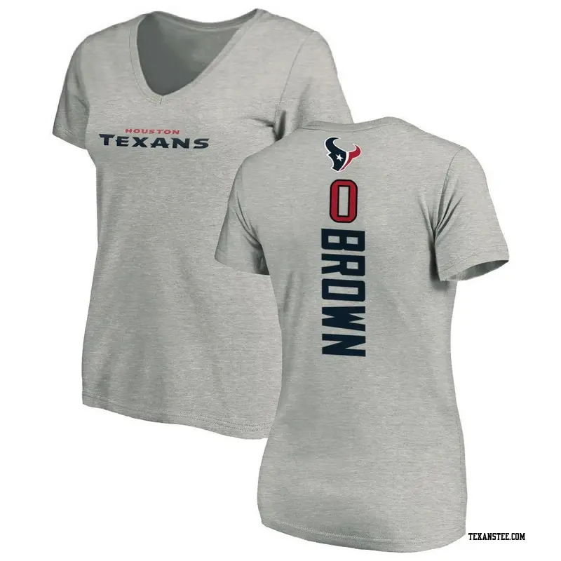 Women's Houston Texans ＃0 Trent Brown Brown Trent Backer V-Neck T-Shirt Ash