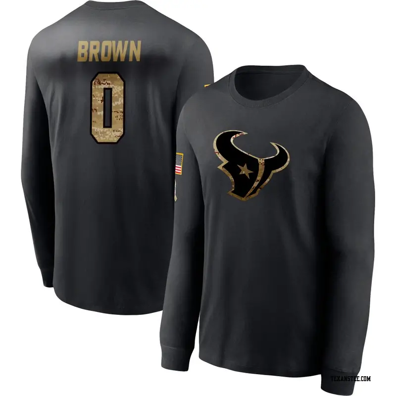 Youth Houston Texans ＃0 Trent Brown Black 2020 Salute To Service Sideline Performance Long Sleeve T-Shirt