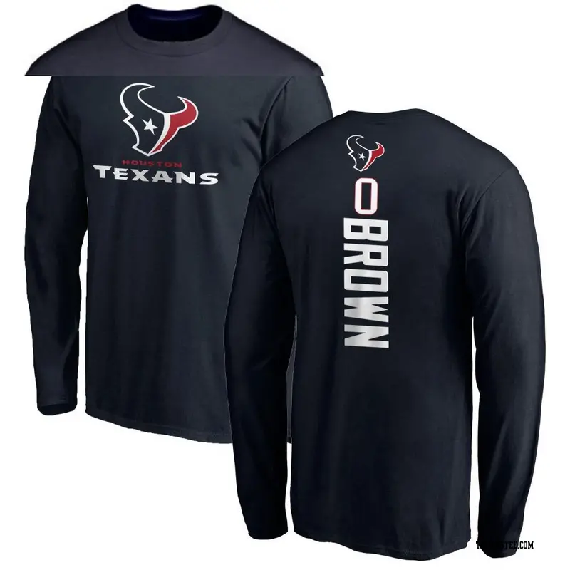 Youth Houston Texans ＃0 Trent Brown Brown Trent Backer Long Sleeve T-Shirt Navy