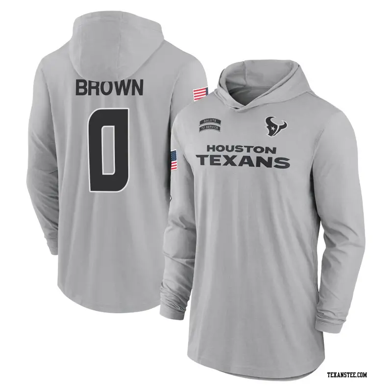 Youth Houston Texans ＃0 Trent Brown Brown Trent Gray 2024 Salute to Service Lightweight Performance Long Sleeve Hooded T-Shirt