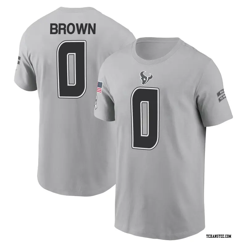 Youth Houston Texans ＃0 Trent Brown Brown Trent Gray 2024 Salute to Service Name & Number T-Shirt
